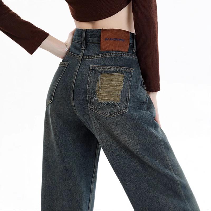 

Women s High-Waisted Light Blue Wide-Leg Jeans - 2025 Autumn/Winter Loose Fit, Floor-Length, Trendy Slimming Design L