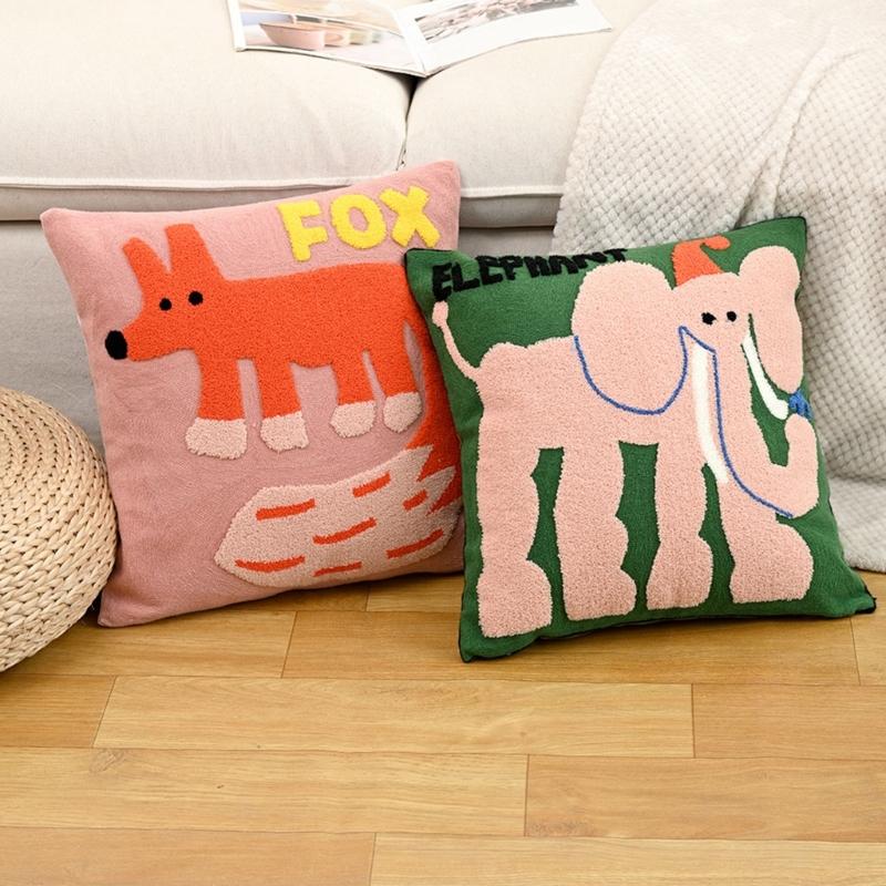 Animal Embroidered Pillow Cover Soft Polycotton Blend Decorative Cushion Cover For Home Office Decoration
