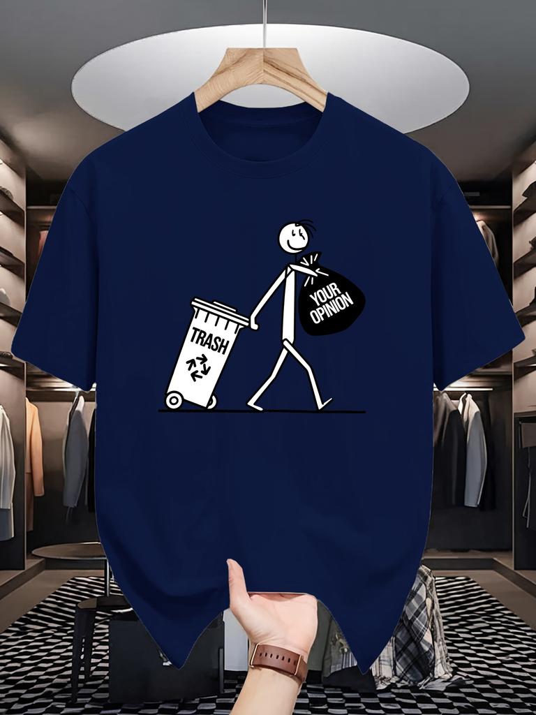 Unisex Crew Neck Tee Funny Stick Figure Trash Text Graphic Print Soft Cotton Loose Short Sleeve Summer Casual Male Streetwear Tops