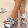 Fashion Floral Gold Silver Sandals Women Slip On Wedge Heels Pearl Sandalias Mujer Summer 2025 Soft Sole Platform Slippers Shoes Woman