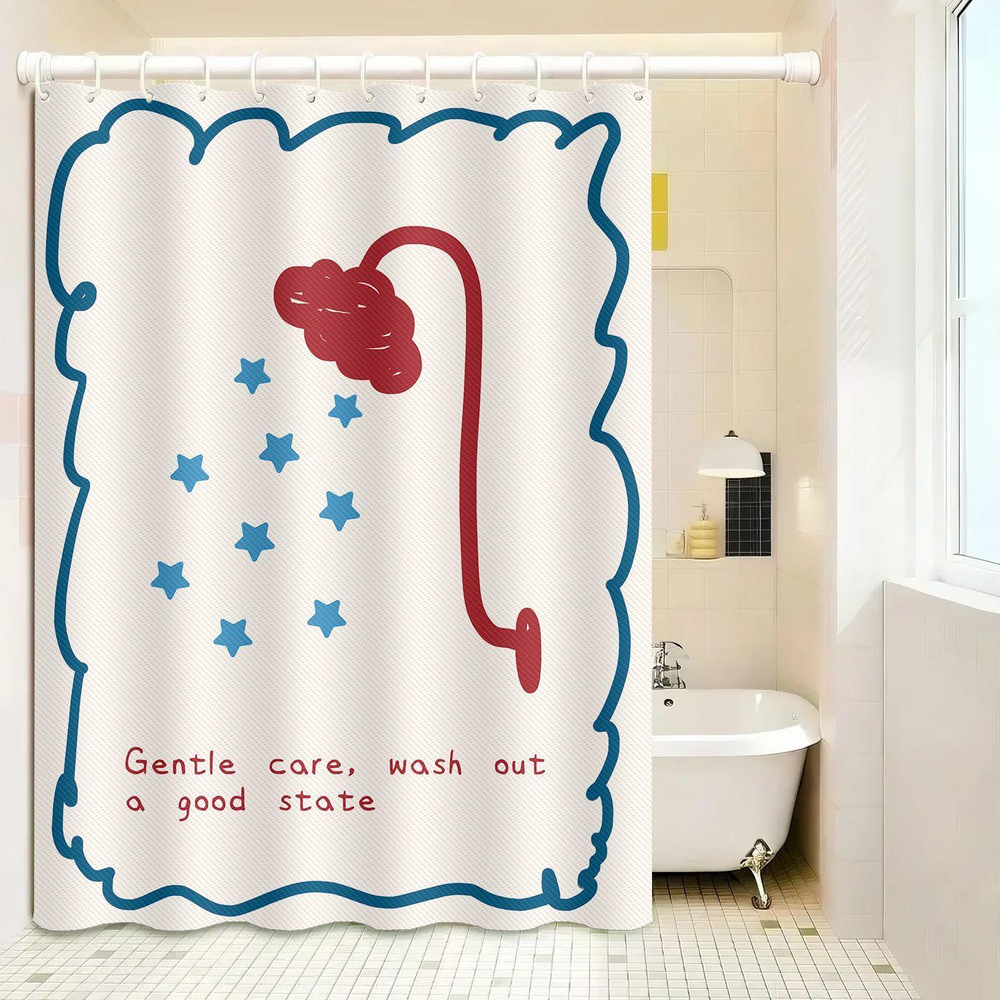 

Vikama Korean-Style Cartoon Print Shower Curtain, Water-Proof And Washable. For Bathroom Window, Bathtub Bath Curtain Decor W60H190(CM)-1 Pcs