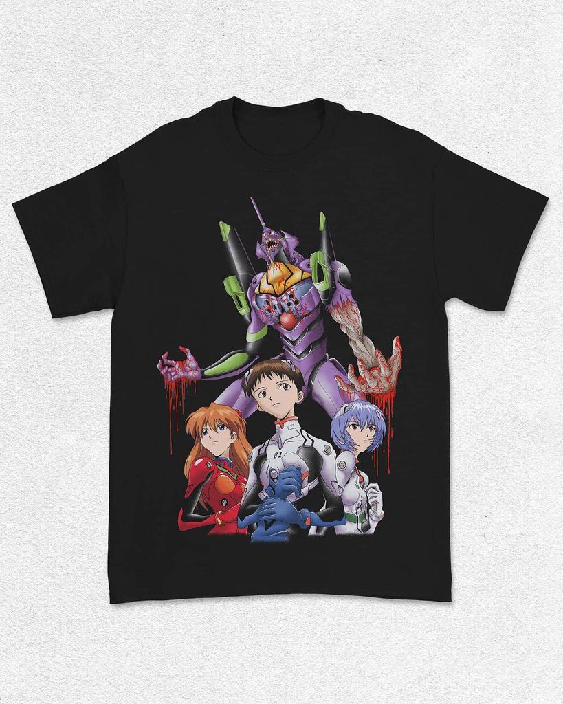 Summer Retro New Century Evangelion Initial Machine And Three Eligible Unisex And Unisex Street Loose Cotton Short Sleeved Tshirt