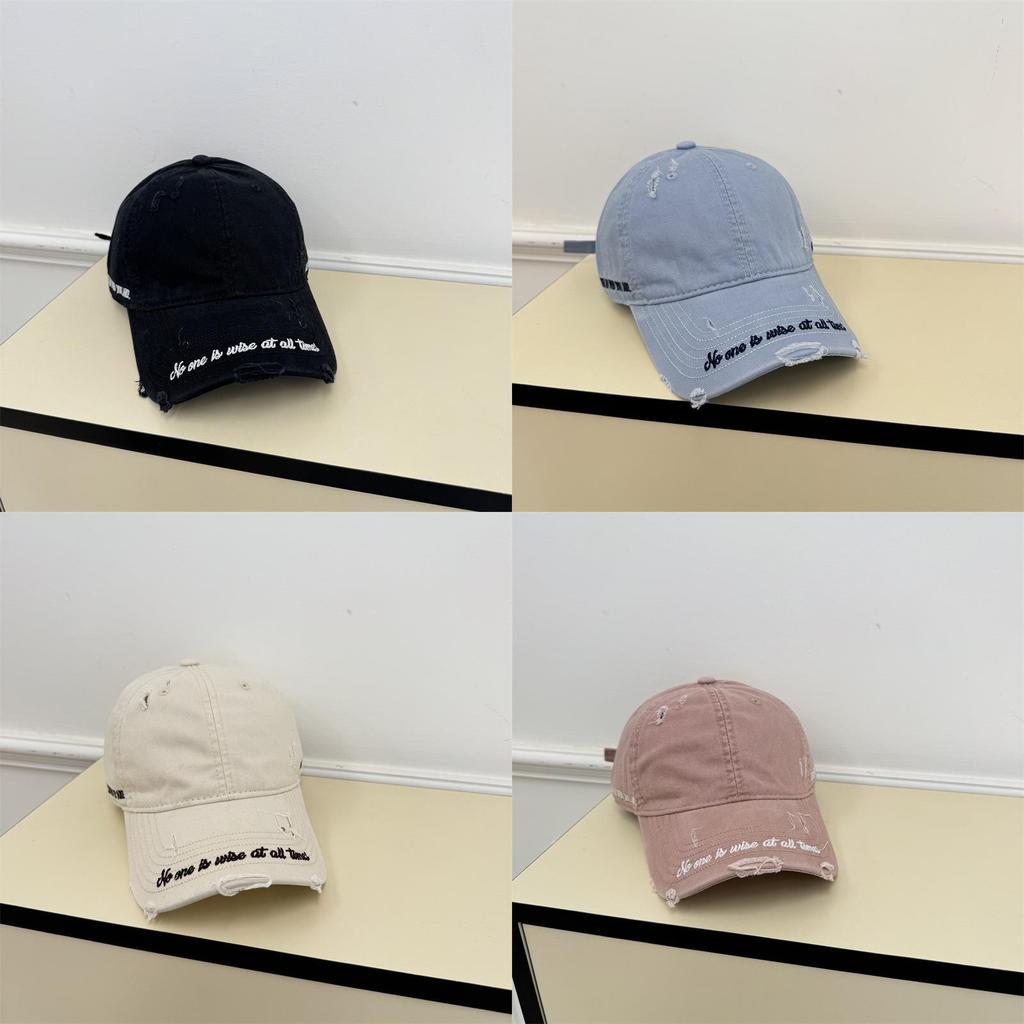 Baseball Cap Women Embroidered Vintage Distressed Wide Brim Sunhat For Summer Casual Wear