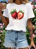 Red Strawberry Ice Cream Pattern Women's Short Sleeved T-shirt  Fashion Breathable and Comfortable Round Neck Casual Women's Top