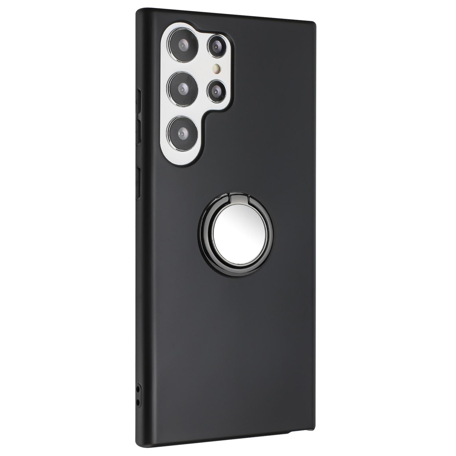 

For Samsung Galaxy S25 Ultra Matte Case Ring Kickstand Soft TPU Phone Cover Black