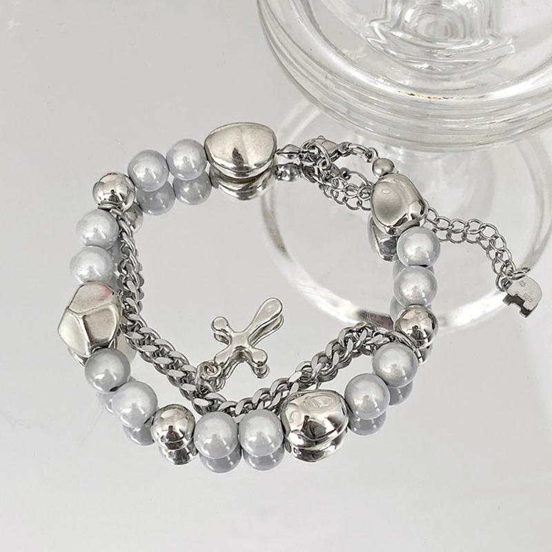 Sweet and Cool Cross Stitching Reflective Pearl Bracelet Crystal Gothic Punk Jewellery Wrist Bracelet Party Prom Gift