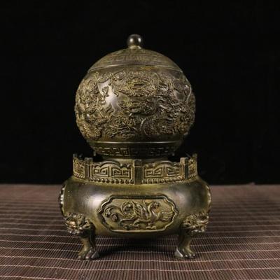 Antique Copper -Turn Cosmic Ornament Agarwood Incense Burner Nine-Dragon Cauldron Home Living Room Office Desktop D