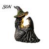 Creative Housewarming Gifts Luminous Witch & Raven Figurine with Mossy Tree Texture, Resin Gothic Dark Aesthetic Room Accessories Statue LED Light for