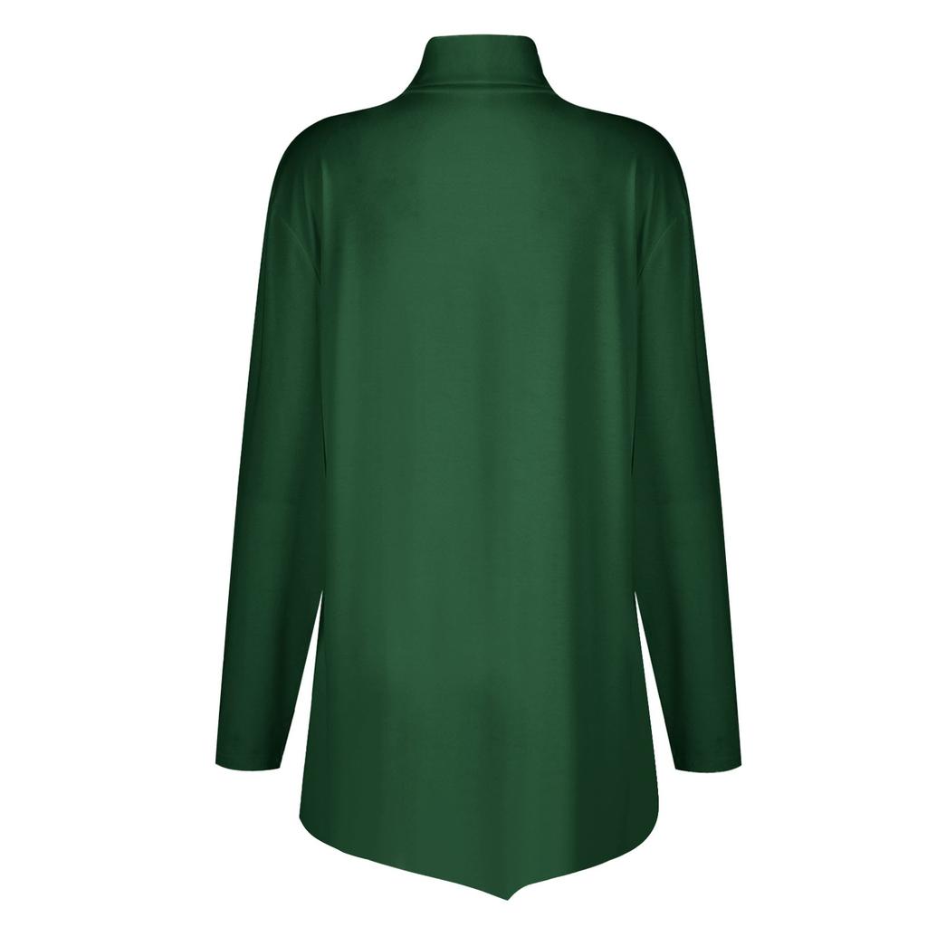 Casual Fashion Floral Print Shirt Tops High Neck Irregular Hem Long Sleeve Pullover Tops