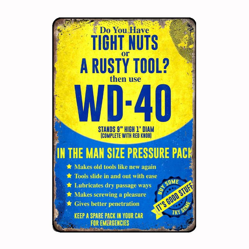 

Vintage Retro WD40 Spray Garage Tools Metal Sign Mural Painting Customize Kitchen Tin Sign Posters Room Wall Decoration 20x30cm（7.8x11.8inch）