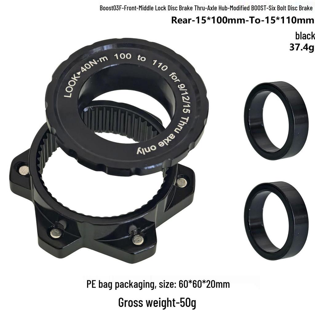 BOOST Center Lock Disc Brake Hub Conversion Kit: Front 100mm 15x110mm Rear 142mm 12x148mm with Washers/Spacers.