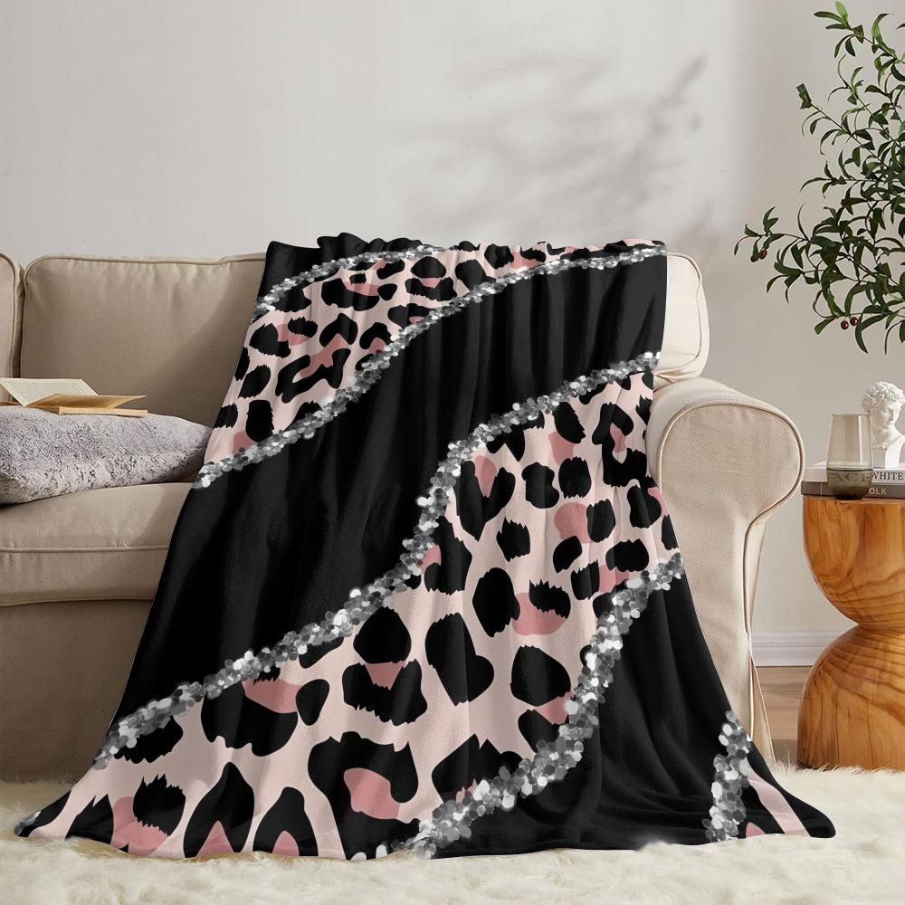 Leopard Print Patchwork Throw Soft Flannel Throw Summer Blanket Lightweight Cozy Nap Blanket for Sofa Bed Travel