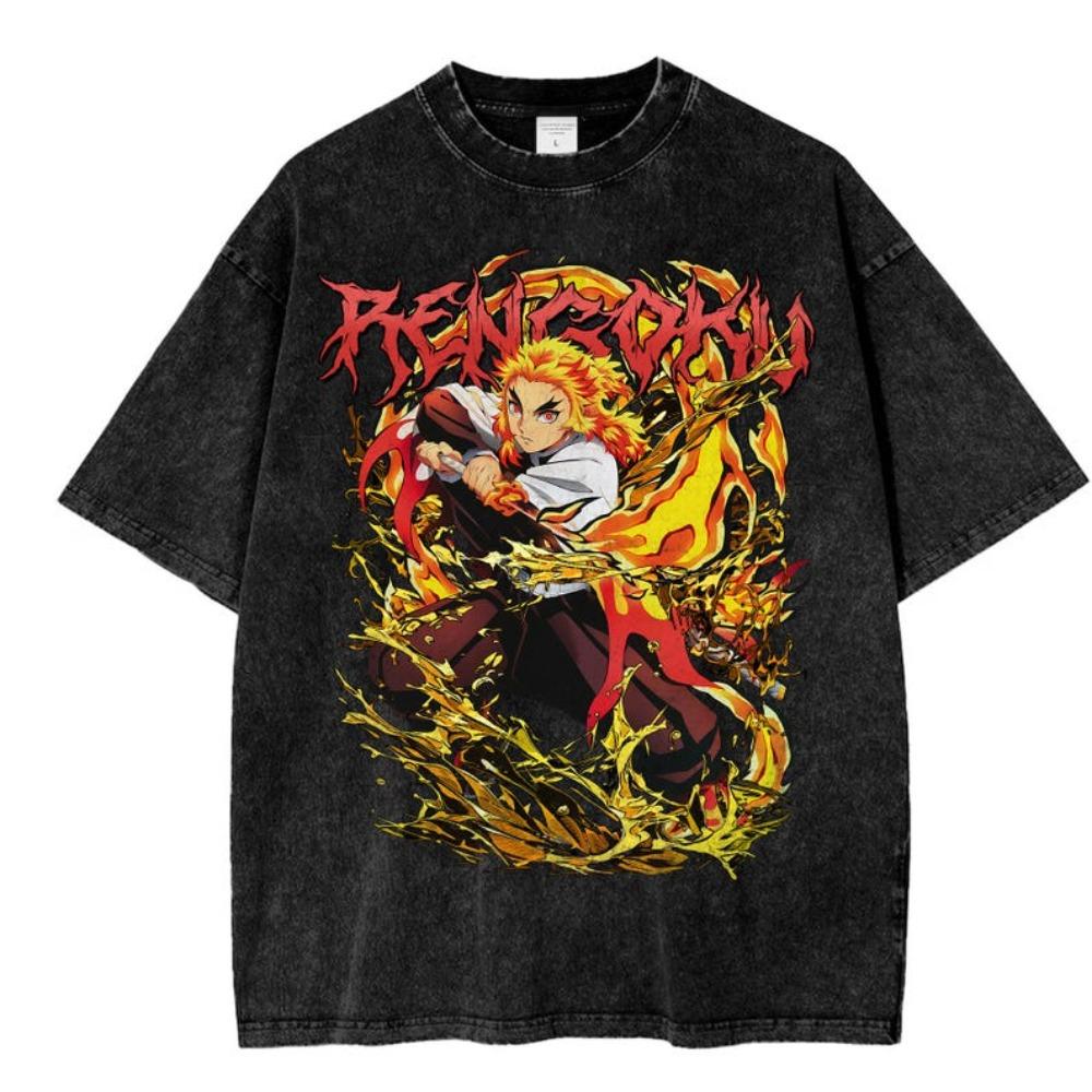 Demon Slayer Kokushibo (Upper Rank ) Vintage Washed DoubleSided Graphic TShirt Moon Breathing Oversized Anime Streetwear Tee Unisex Casual Top S