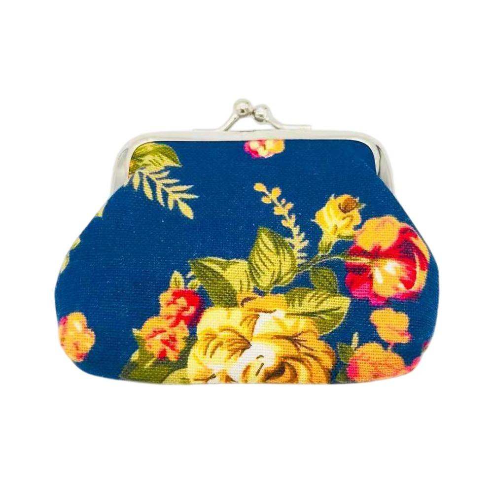

Fashion Retro Style Portable Mini Coin Bag Floral Rose Pattern Compact Wallet Card Holder Canvas Coin Purse Girls Use