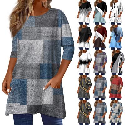 3/4 Sleeve Tops For Women T-Shirt Casual Print Tops T Shirt Round Neck Pullover  Blouse