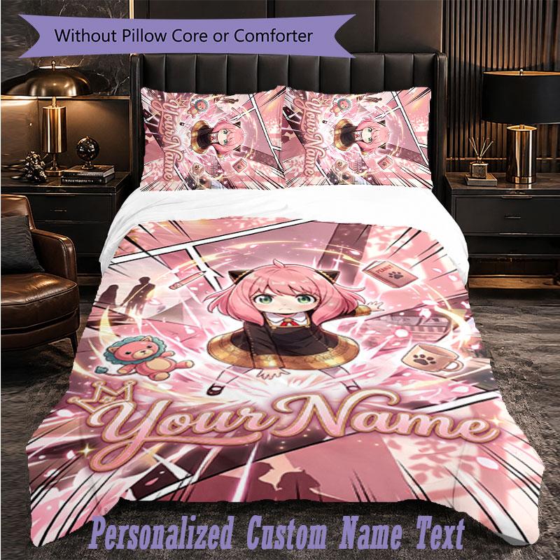 Personalized 3Pcs Bedding SetSpy × Family Custom Text Duvet Cover Pillowcase Set Bedroom Gift