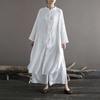 Xi Mo Women's Retro Linen Stand-Collar Cardigan Dress