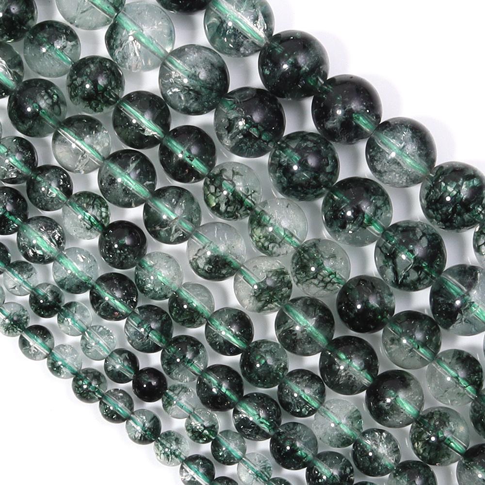 6 8 10 12mm Natural Stone Beads Green Ghost Crystal Round Loose Spacer Beads For Jewelry Making DIY Necklace Bracelets Supplies
