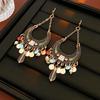Bohemian Resin Diamond Moon Tassel Earrings - Retro Ethnic Style for Women