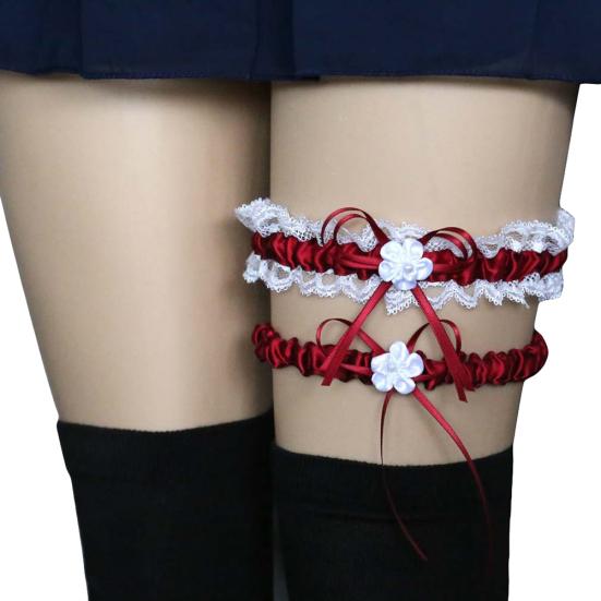 2Pcs/Set Women Garters Elastic Lace Trim Sexy Women Girl Bowknot Decor Garters Belt Suspender Bridal Accessories for Wedding