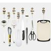 Portable Outdoor Cookware Set: Stainless Steel Cutlery, Storage Bag, and Cutting Board for Camping and Picnics.