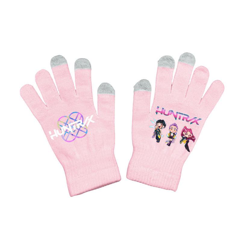 Kids Boys Girls Kpop Hunters Derpy Rumi Zoey Mira Printed Velvet Autumn Winter Warm Knitted Gloves