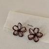 Elegant Retro Ancola Red Openwork Flower Stud Earrings