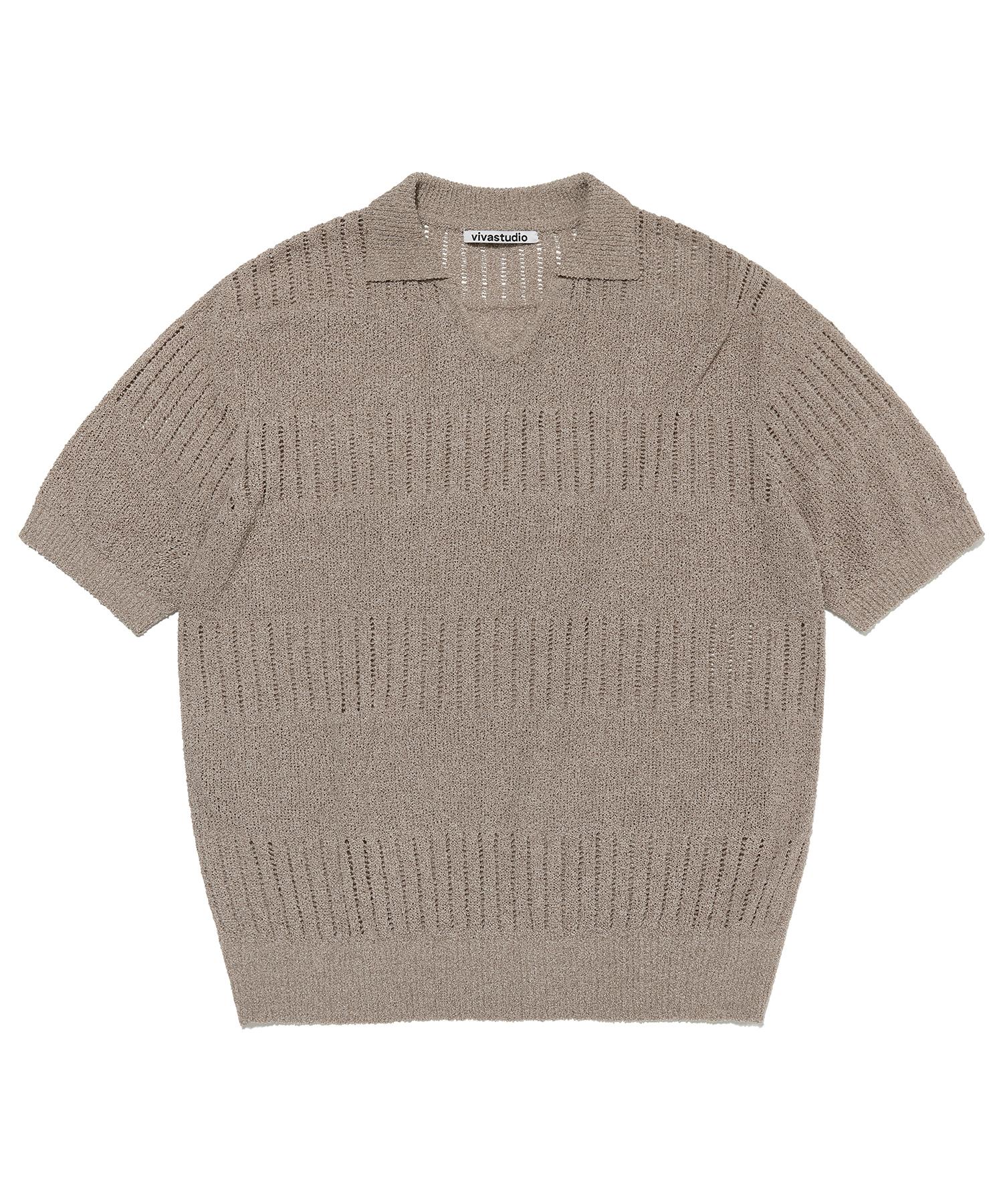 Viva Studio Collar Pannel Half Knit [Light Beige] S