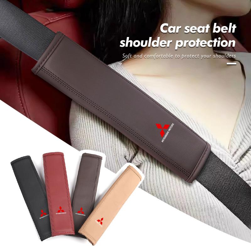 xkhr10 Leather Car Seat Belt Protector Pad Shoulder Strap Cover Interior Accessories For Mitsubishi Outlander Lancer L200 ASX Pajero