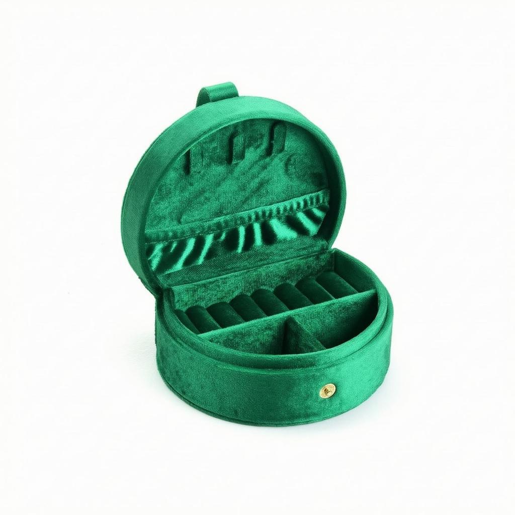 Compact Velvet Jewelry Box with Snap Closure Elegant Round