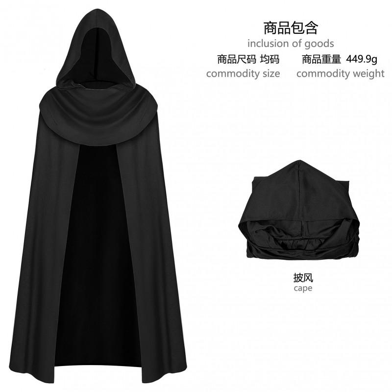 Halloween Gothic Hooded Robe Costume With Chain Detail Medieval Wizard Priest Cosplay Outfit Party