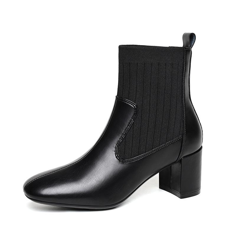 

Женские короткие ботинки 2025 универсальные кожаные маленькие короткие ботинки толстый каблук зимние челси лакированная кожа средний каблук ботинки 35 чёрный