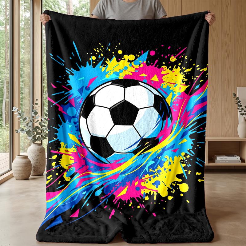 Soccer Ball Splash Art Theme blanket Lightweight Warm Flannel Blanket Decorative Throw Blanket for Home Decoration