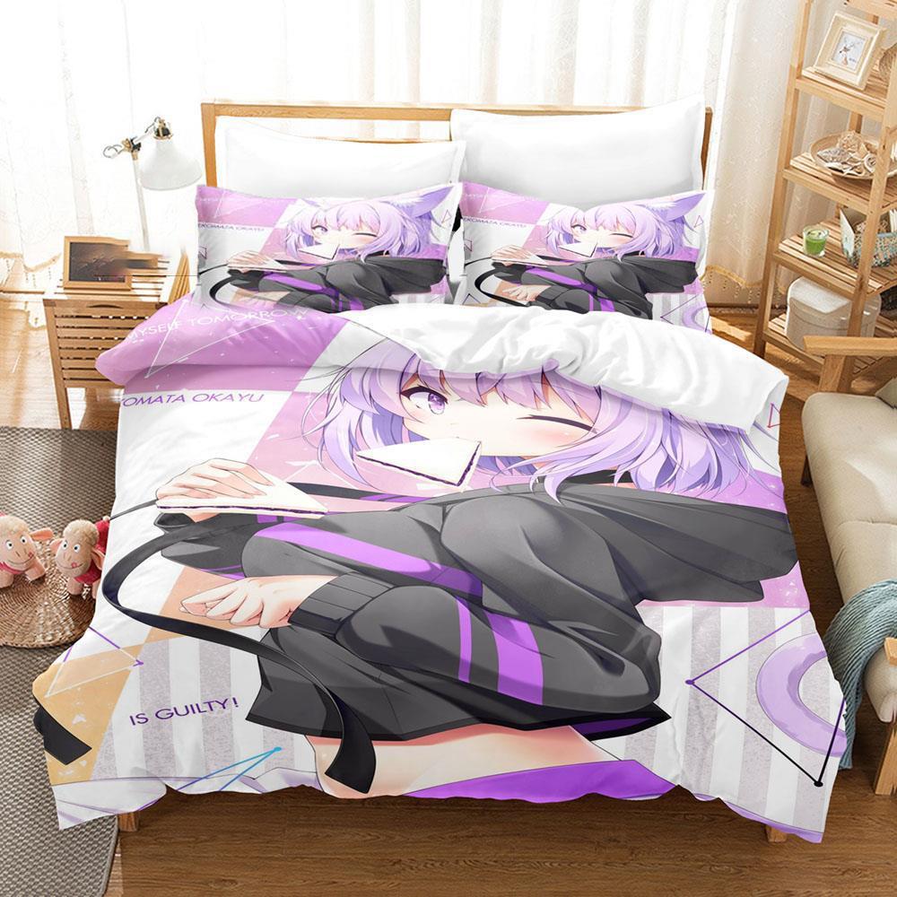 3D Print Anime Nekomata Okayu Bedding Set Boys Girls Twin Queen Size Duvet Cover Pillowcase Bed Kids Adult Fashion Home Textiles