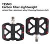 TESNO Bicycle Pedals Carbon Fiber Pedal 3 Bearing Ultralight MTB Road Bike Titanium Non-Slip Quick Release 14mm Universal Thread