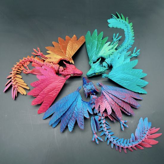 3D Printed Feathered Dragon Fidget Toy Movable Joints Flying Dragon Action Figure Articulated Dragon Figurine Model Desktop Decoration Kids Adults