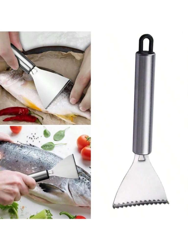 Fischschupper aus Edelstahl mit Haken, Küchenhelfer, manueller Fischschupper und Fischreiniger.