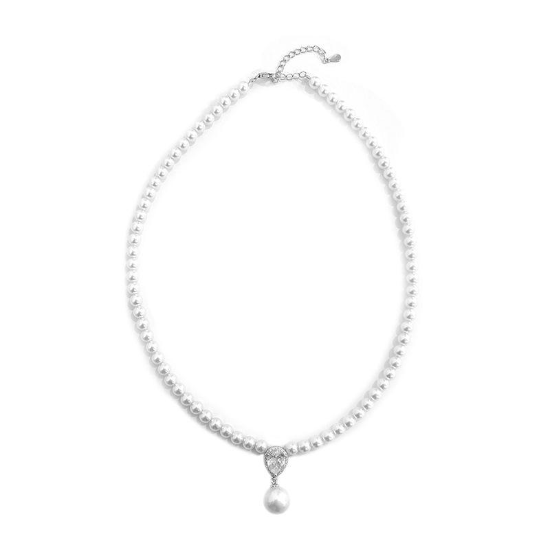 Personalized Water Drop Zircon Pearl Necklace for Women with A Cool and Simple Style, Versatile Charm Pendant