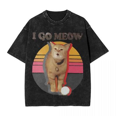 I Go Meow T Shirt Washed Short Sleeve Harajuku T-Shirts Vintage for Men Women Tops Streetwear Graphic Printed Tops Tees