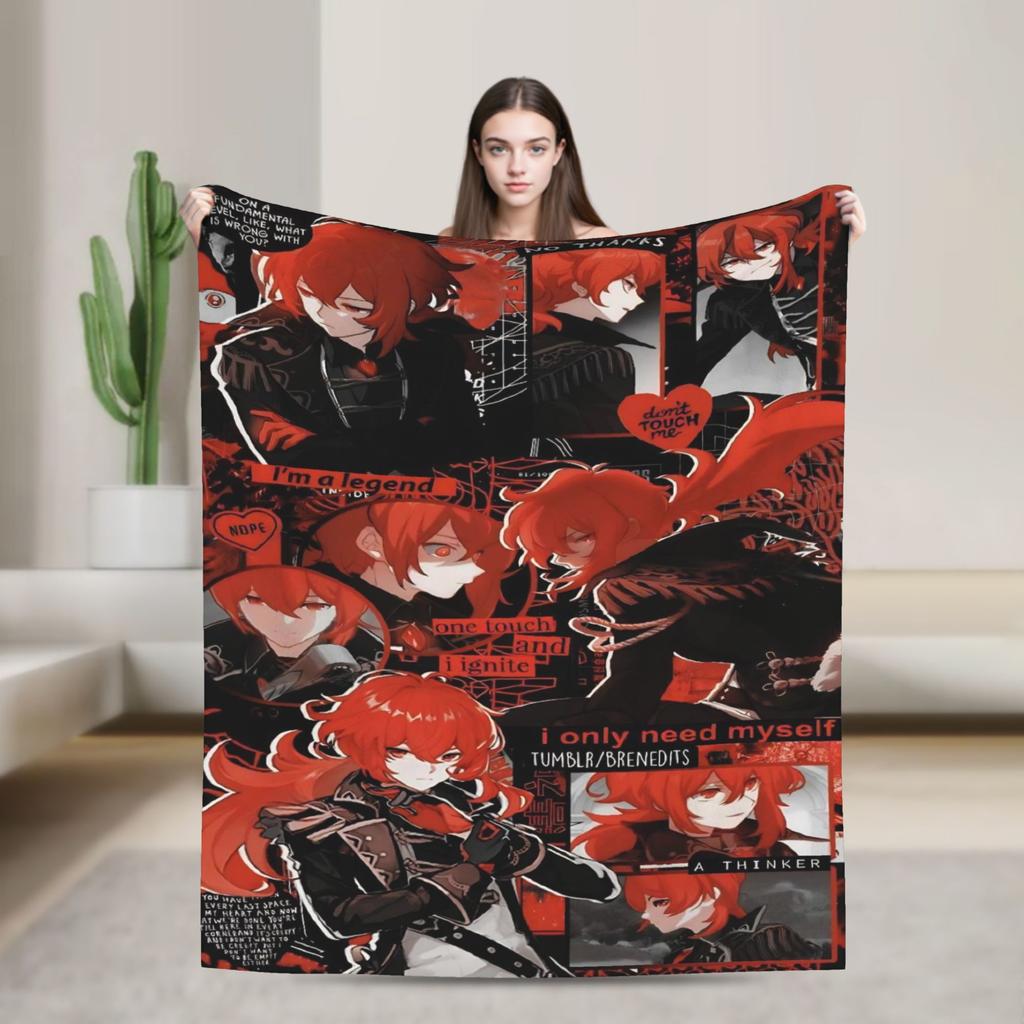 Genshin Impact Diluc Game  Flannel Blankets  Soft Throw Blanket for Outdoor Picnic Novelty Bedspread Sofa Bed Cover
