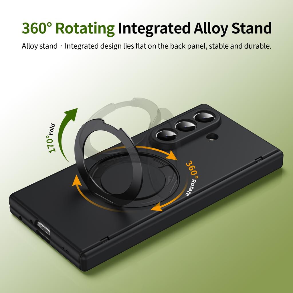 Full Back PC Cover Magnetic Phone Case with 360° Alloy Kickstand Holder Compatible with Galaxy Z Fold 7/6/5/4 with Glass Film
