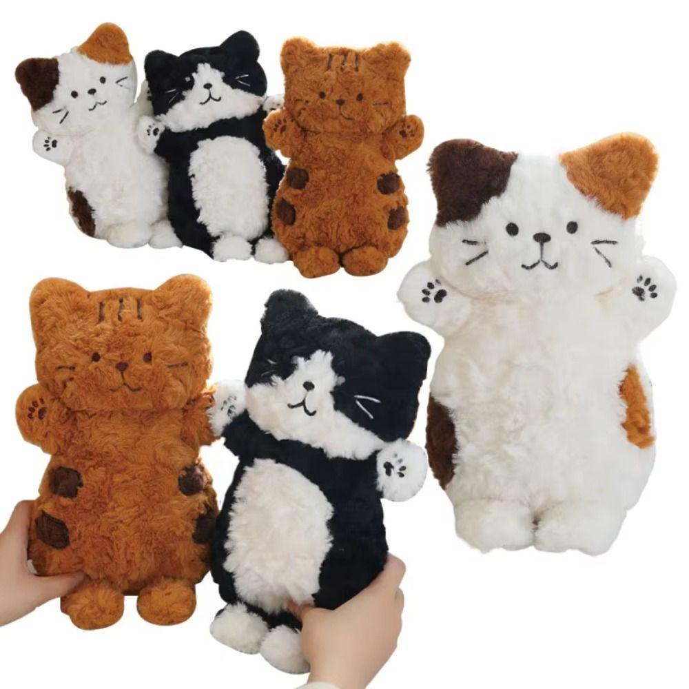 Realistic Texture Simulation Black Cat Plush Doll Soft Brown Cat Plush Doll Birthday Gift