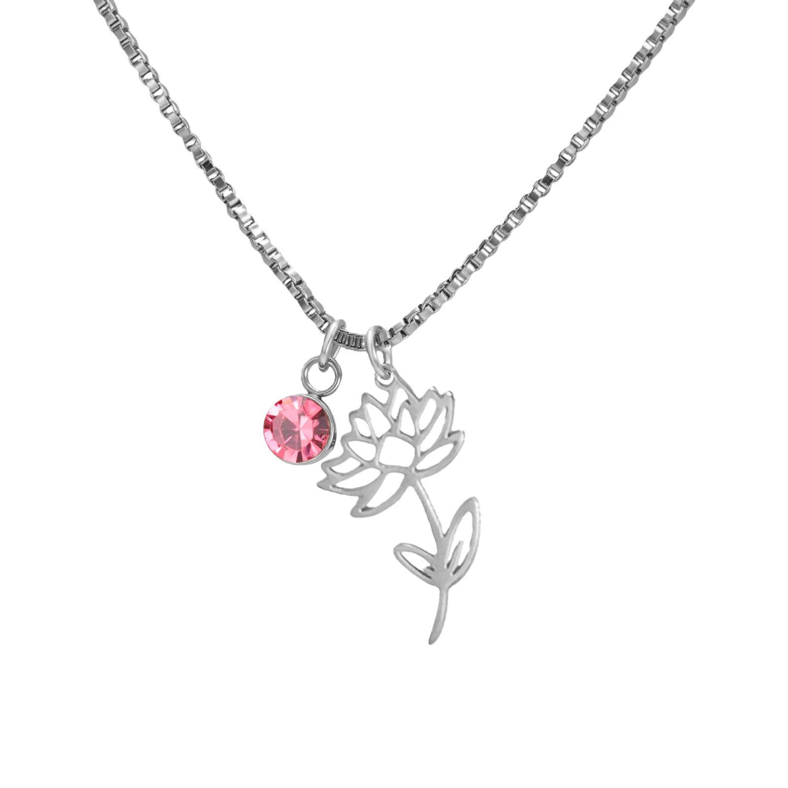 

Clear Zircon Birthstone 12 Months Flowers Pendant Women s Necklace Stainless Steel Thin Box Chain Jewelry Birthday Gift 2026 45-50 CM
