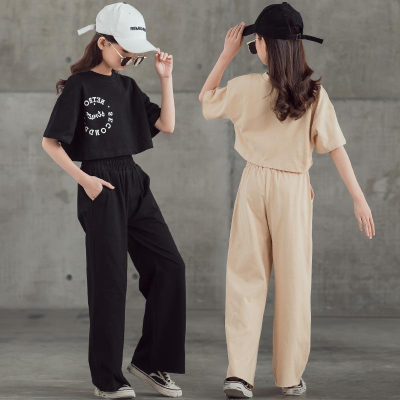Children Sets kids able Suit  Letter Short-sleeved+wide-leg Pants Two-piece Set