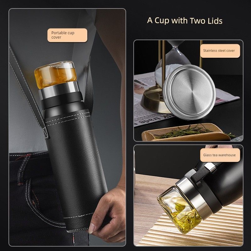 Large-Capacity Thermos Cup for Men, High-End Portable Stainless Steel Water Cup, Large Tea-Water Separation Tea Cup for Personal Use