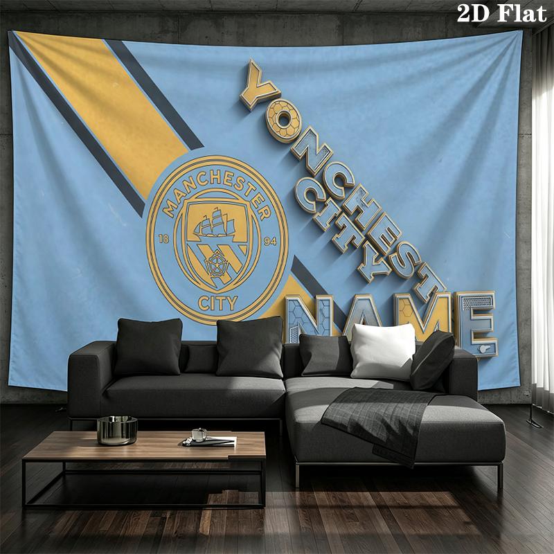 Custom Name,Manchester City Wall tapestry, aesthetic printed fabric blanket, suitable for bedroom, living room, and home decor.