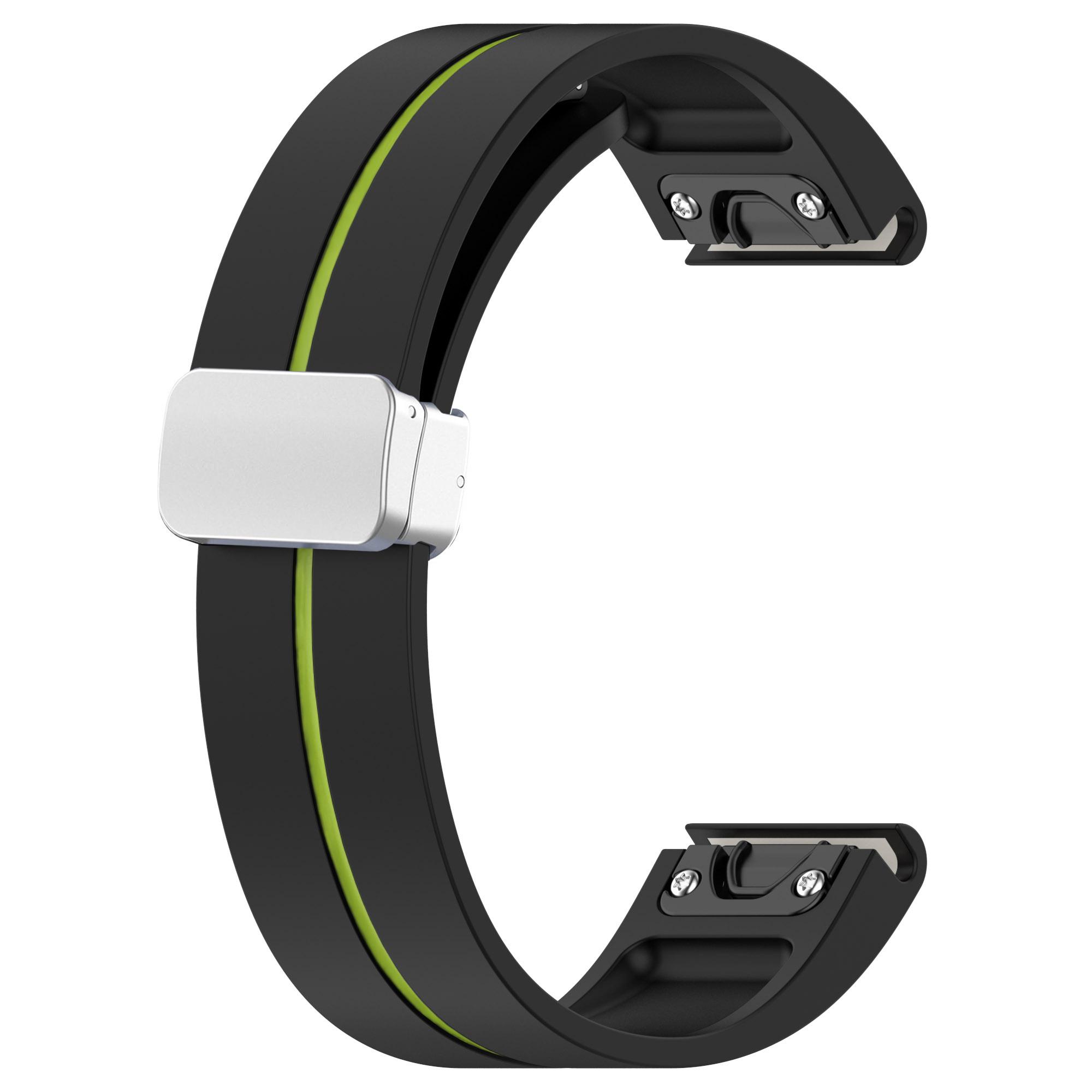 

For Huawei Watch GT 4 46mm/Garmin Forerunner 570 47mm Magnetic Silver Buckle Strap 22mm Dual Color Silicone Watch Band Black Lime