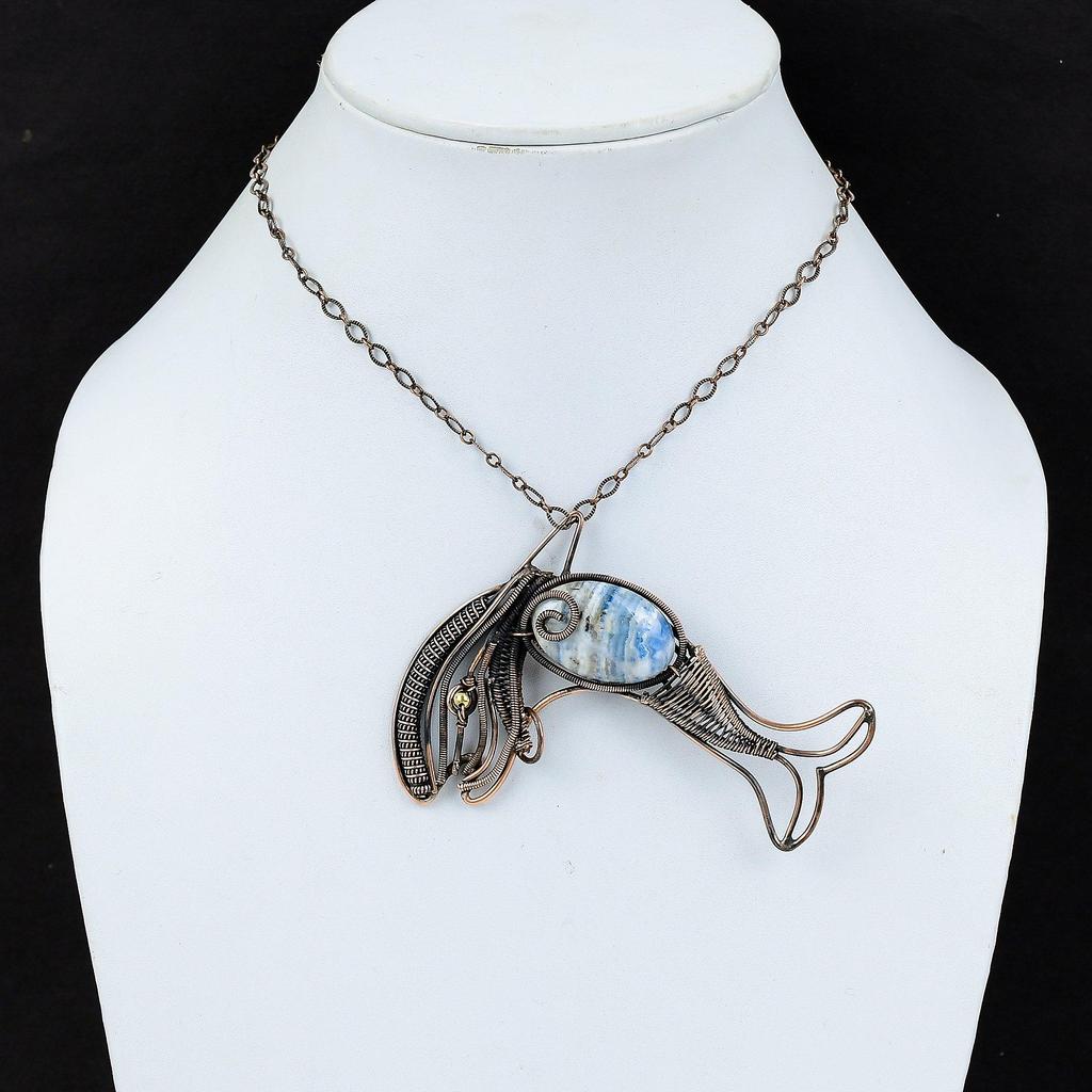 Blue Scheelite Pendant Copper Wire Wrapped Pendant Handmade Gemstone Pendant Copper Jewelry Awesome Fish Pendant Wire Wrap Jewelry For Gift