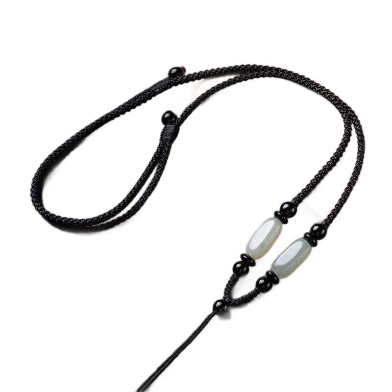 Adjustable Hand-Woven Hetian Jade Pendant Lanyard in Red and Black for Men and Women - Emerald Necklace Rope