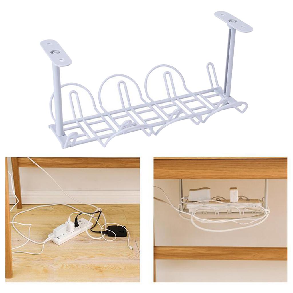 32cm Under Desk Cable Organizer Tray Wire Management Holder Basket Plastic Under Table Power Strip Holder Basket Adhesive